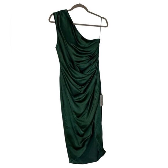 Elliatt Cassini Forest Green One Shoulder Cocktail Dress | Size M - Picture 6 of 10